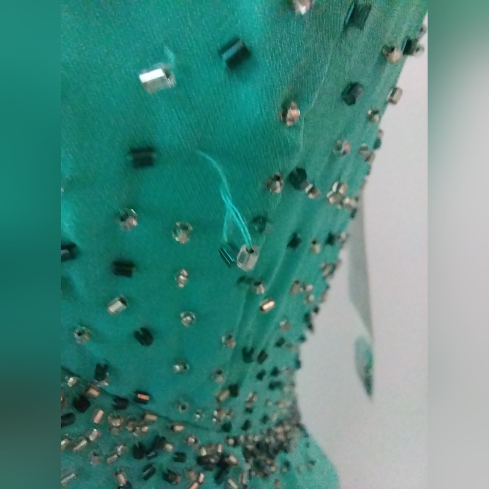 NWT Princess Collection Aqua Marine Beaded Spaghetti Strap Gown Size 6 - Picture 4 of 16